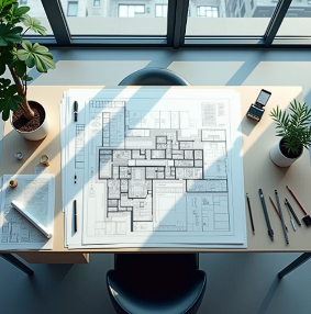Bureau avec plan avant projet